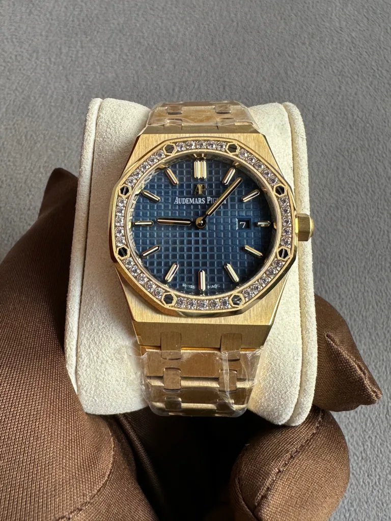 Audemars Piguet Royal Oak Lady 33mm Diamond Bezel Rose Gold Blue
